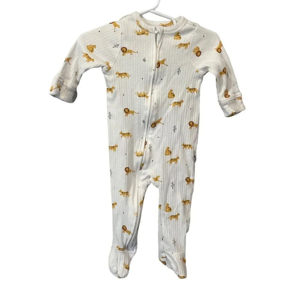 Emily & Oliver Rabbit + Bear Organic Cotton Infant Green Sleeper 6-9 Jungle Lion
